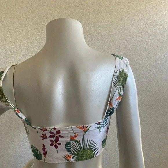 Zara Womens White Green Tropical Crop Tank Top Medium - Picture 9 of 13